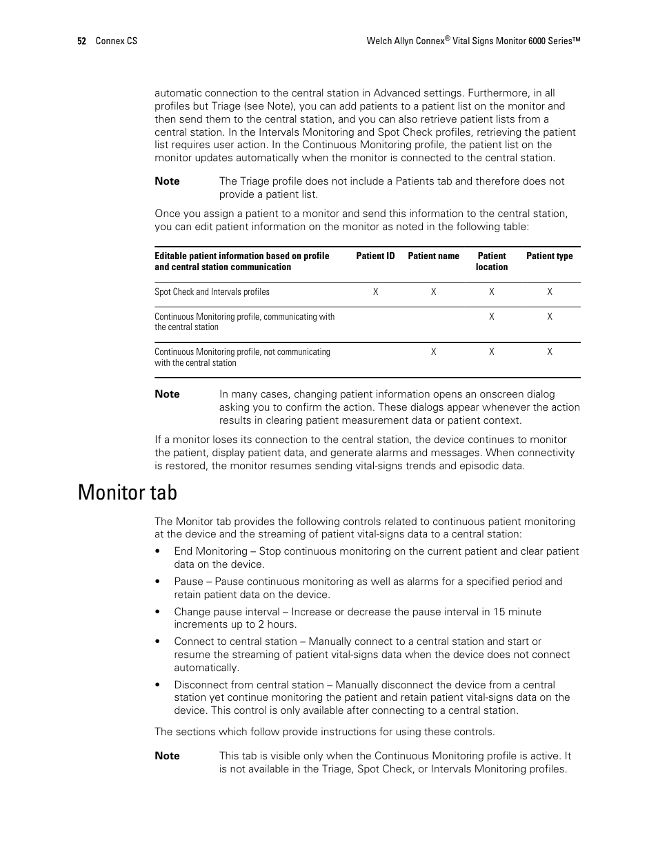 Monitor tab | Welch Allyn 6000 Series Connex Vital Signs Monitor - User Manual User Manual | Page 58 / 245