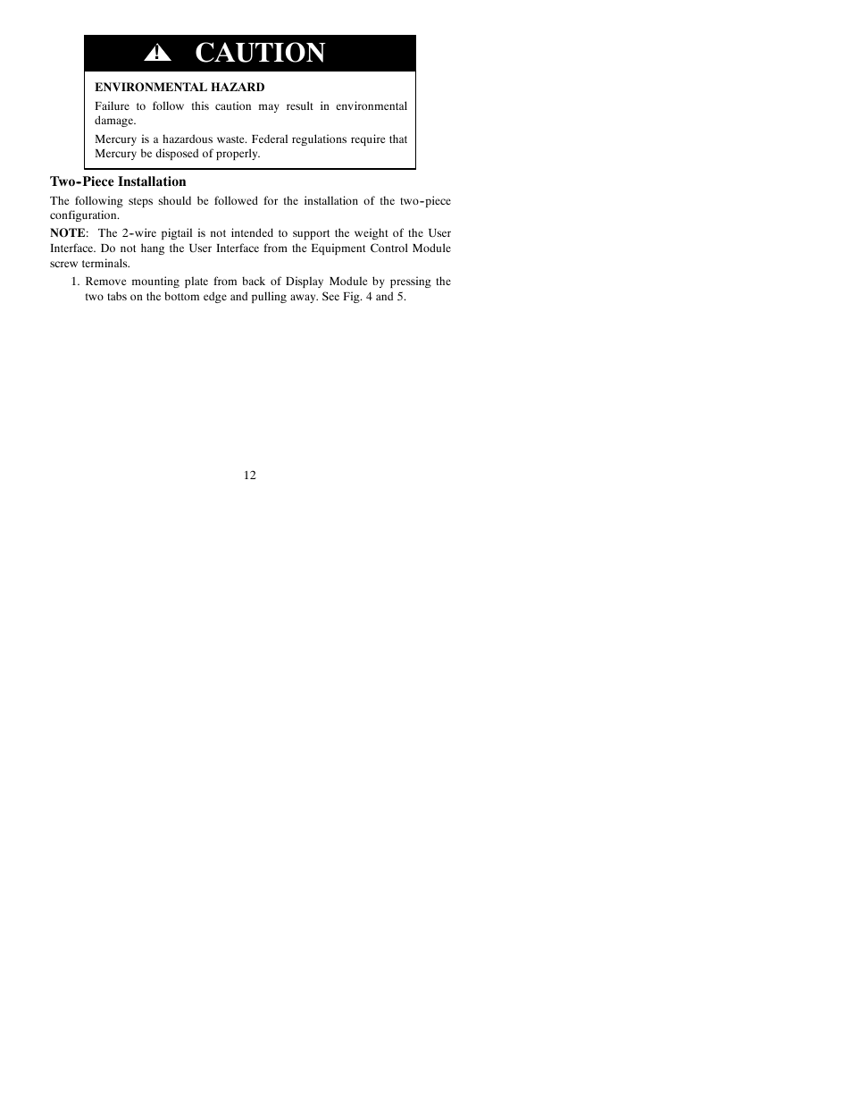 Caution | Bryant Thermidistat T6-PRH-A User Manual | Page 12 / 84