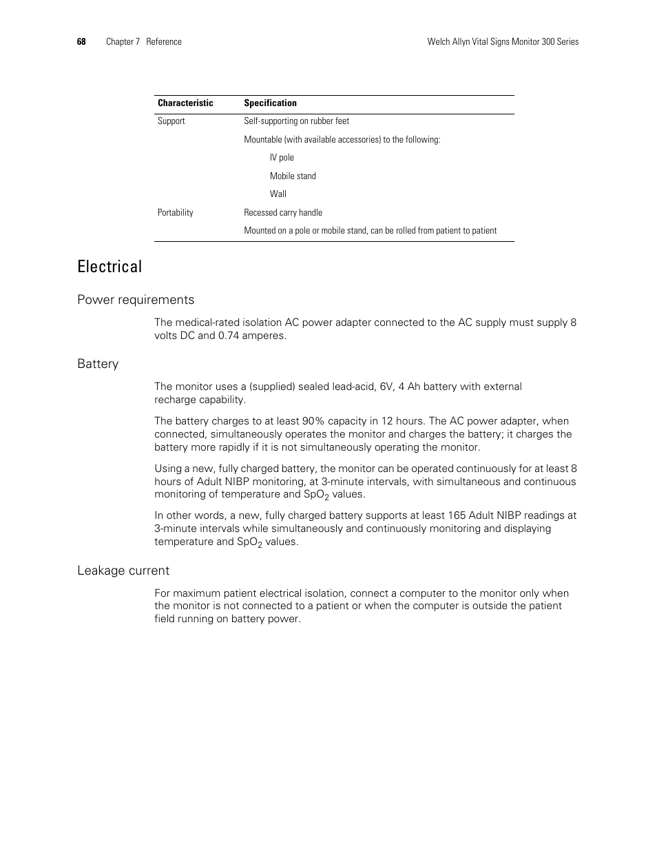 Electrical | Welch Allyn 300 Series Vital Signs Monitor - User Manual User Manual | Page 72 / 86