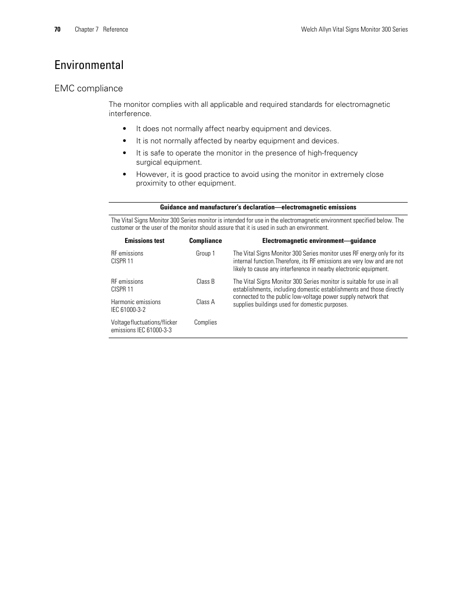 Environmental | Welch Allyn 300 Series Vital Signs Monitor - User Manual User Manual | Page 74 / 86