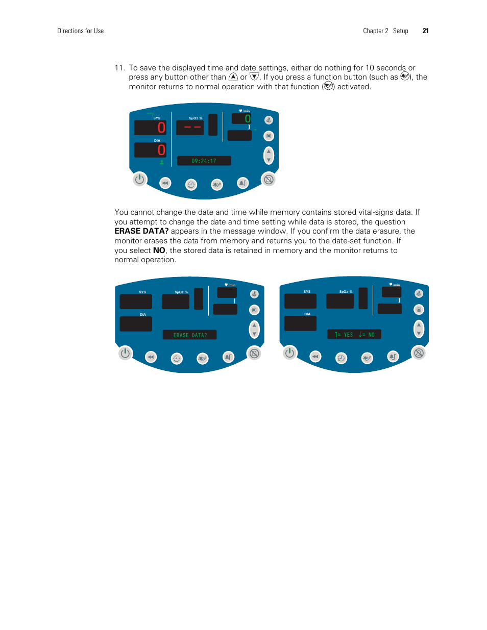 Directions for use chapter 2 setup 21 | Welch Allyn 300 Series Vital Signs Monitor - User Manual User Manual | Page 25 / 90
