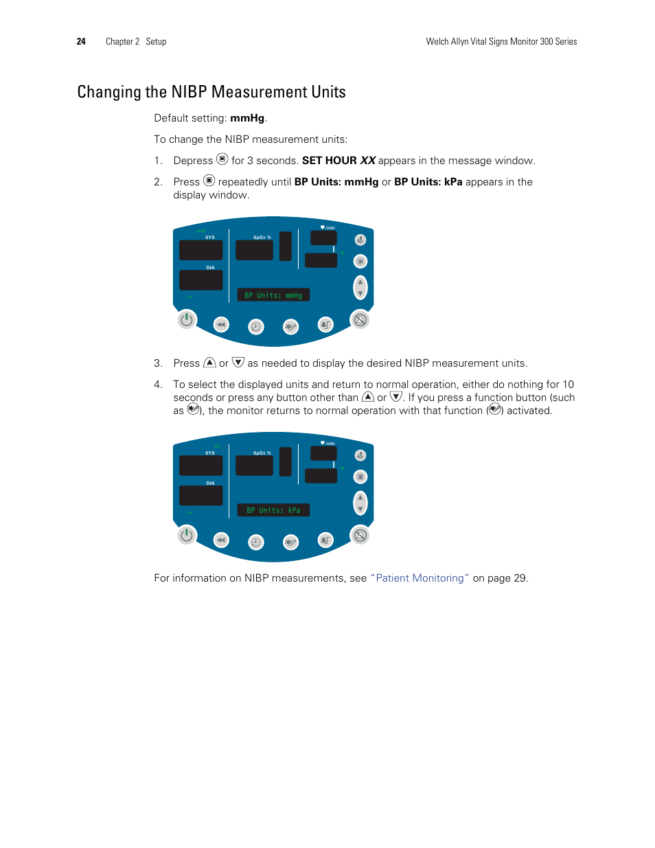 Changing the nibp measurement units | Welch Allyn 300 Series Vital Signs Monitor - User Manual User Manual | Page 28 / 90