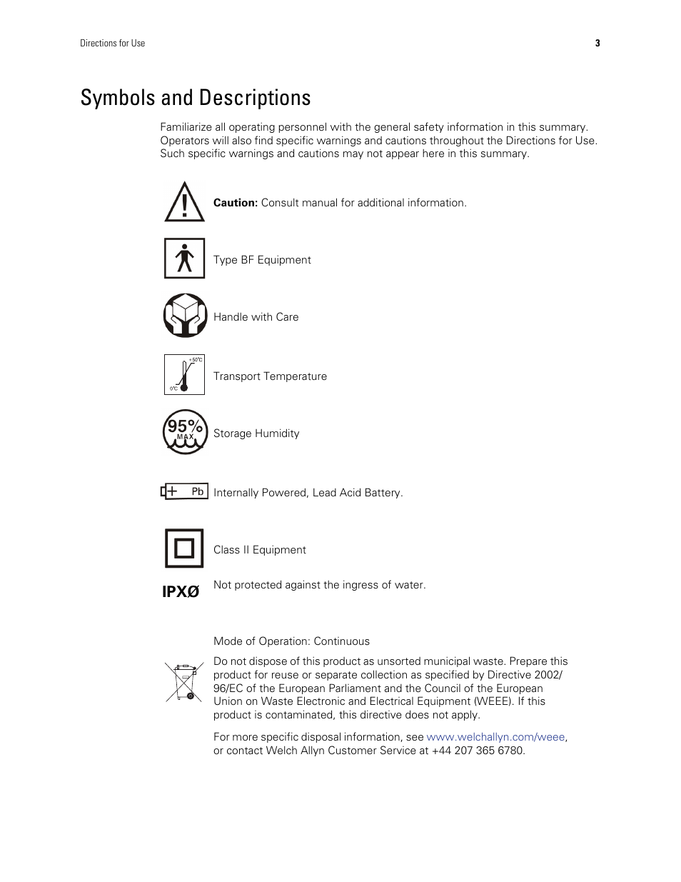 Symbols and descriptions, Ipxø | Welch Allyn Spot Vital Signs - User Manual User Manual | Page 11 / 74