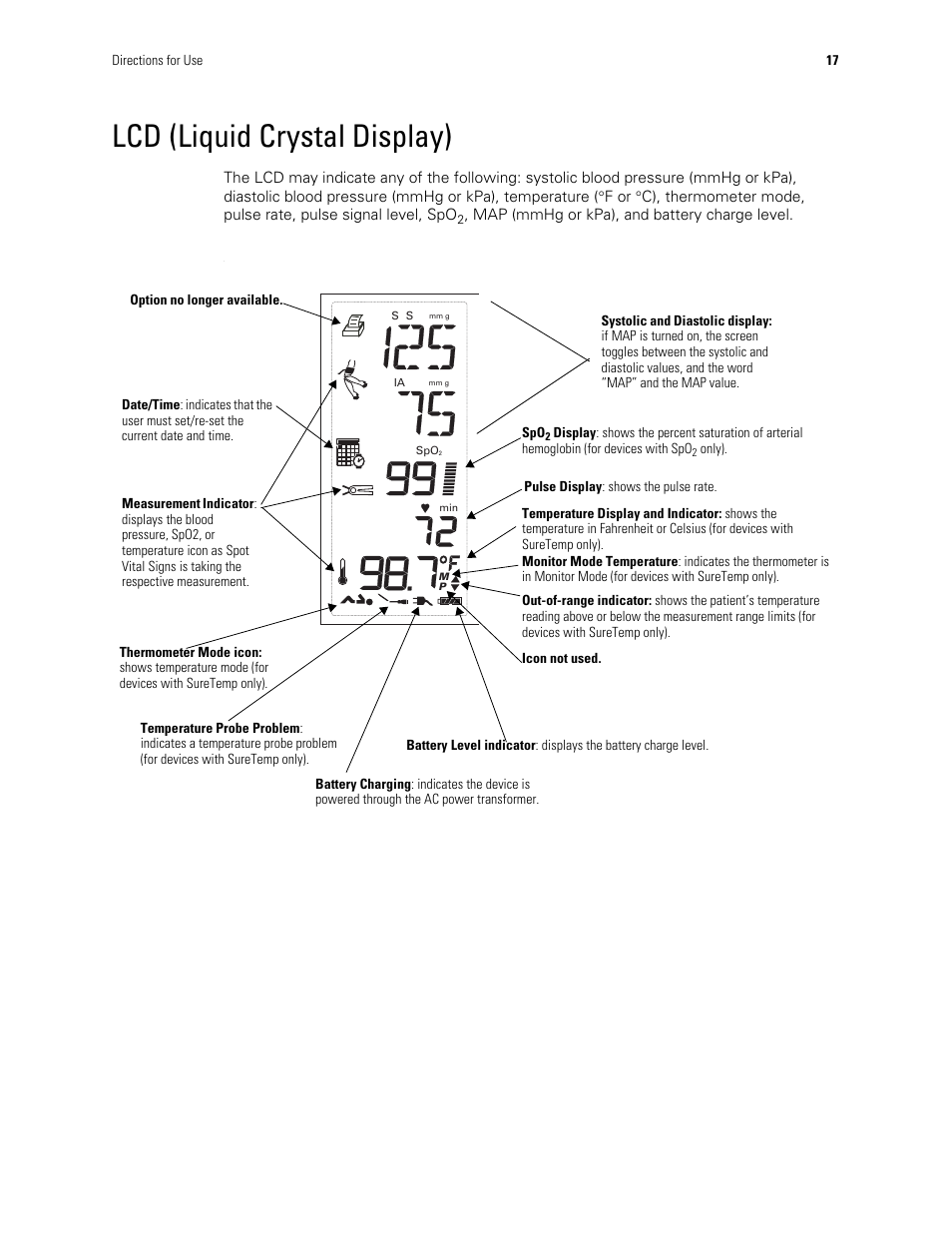 Lcd (liquid crystal display) | Welch Allyn Spot Vital Signs - User Manual User Manual | Page 25 / 74