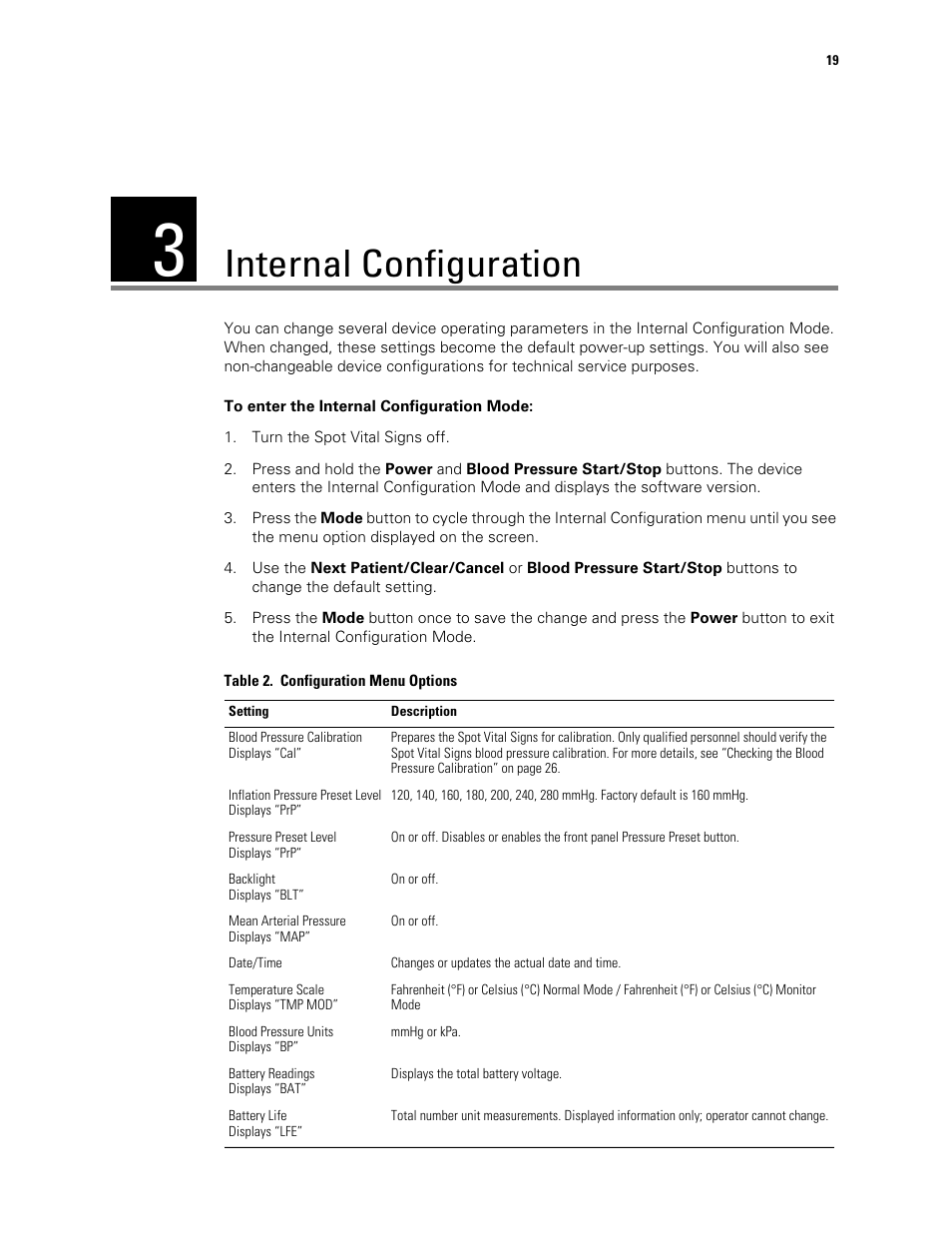 Internal configuration, 3 - internal configuration | Welch Allyn Spot Vital Signs - User Manual User Manual | Page 27 / 74