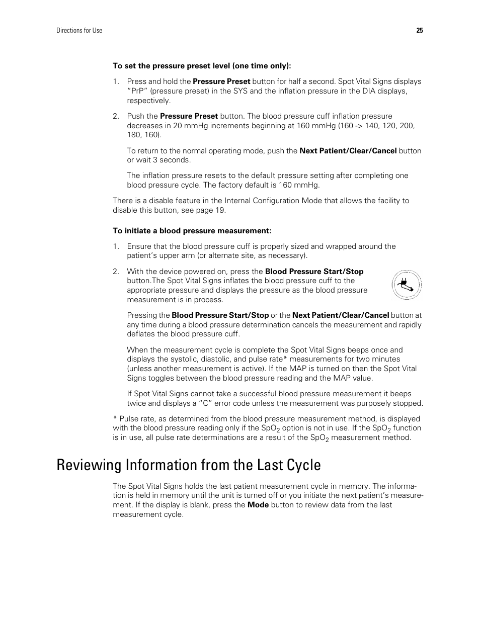 Reviewing information from the last cycle | Welch Allyn Spot Vital Signs - User Manual User Manual | Page 33 / 74