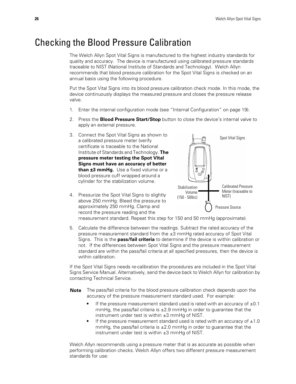 Checking the blood pressure calibration | Welch Allyn Spot Vital Signs - User Manual User Manual | Page 34 / 74