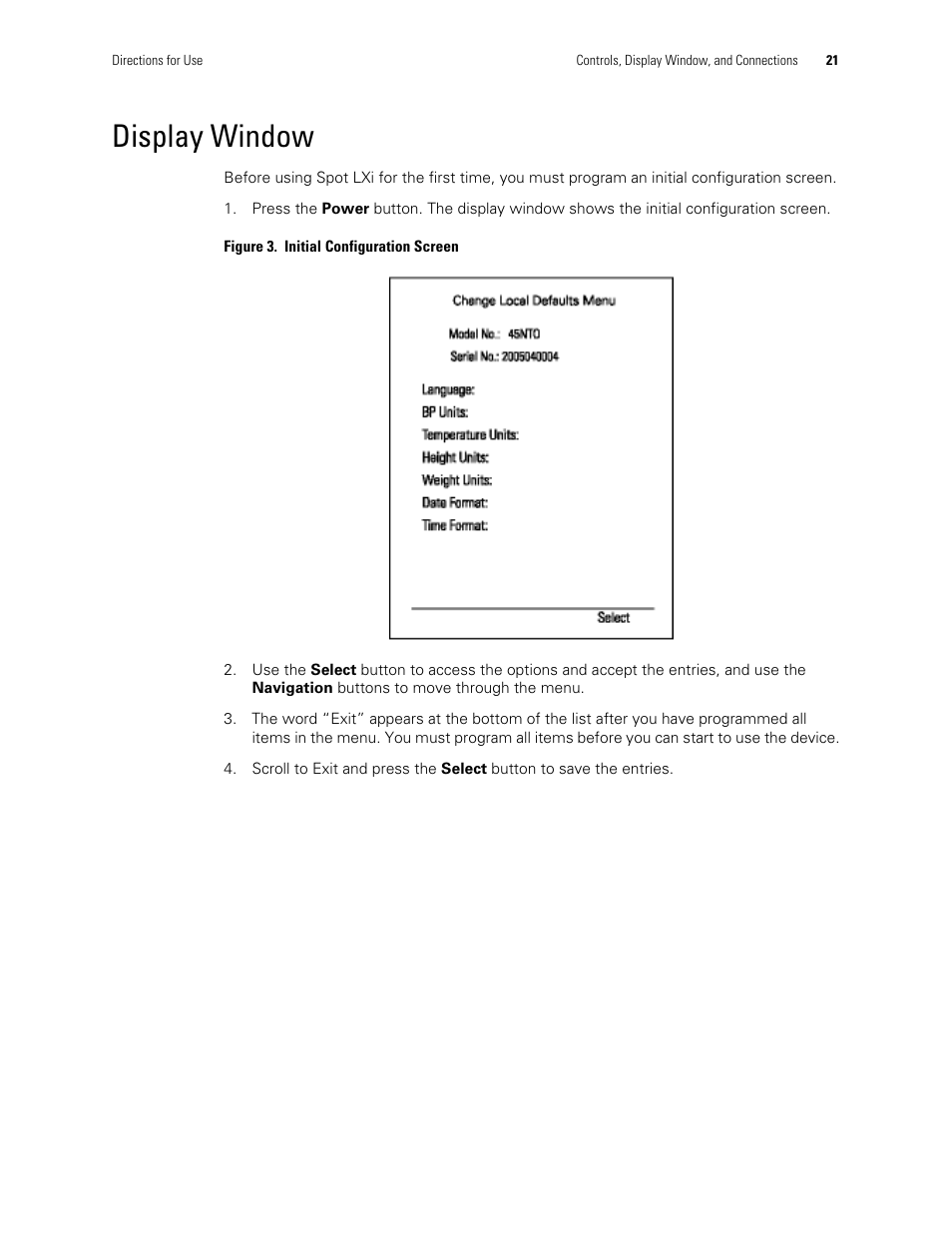 Display window | Welch Allyn Spot Vital Signs LXi - User Manual User Manual | Page 31 / 86