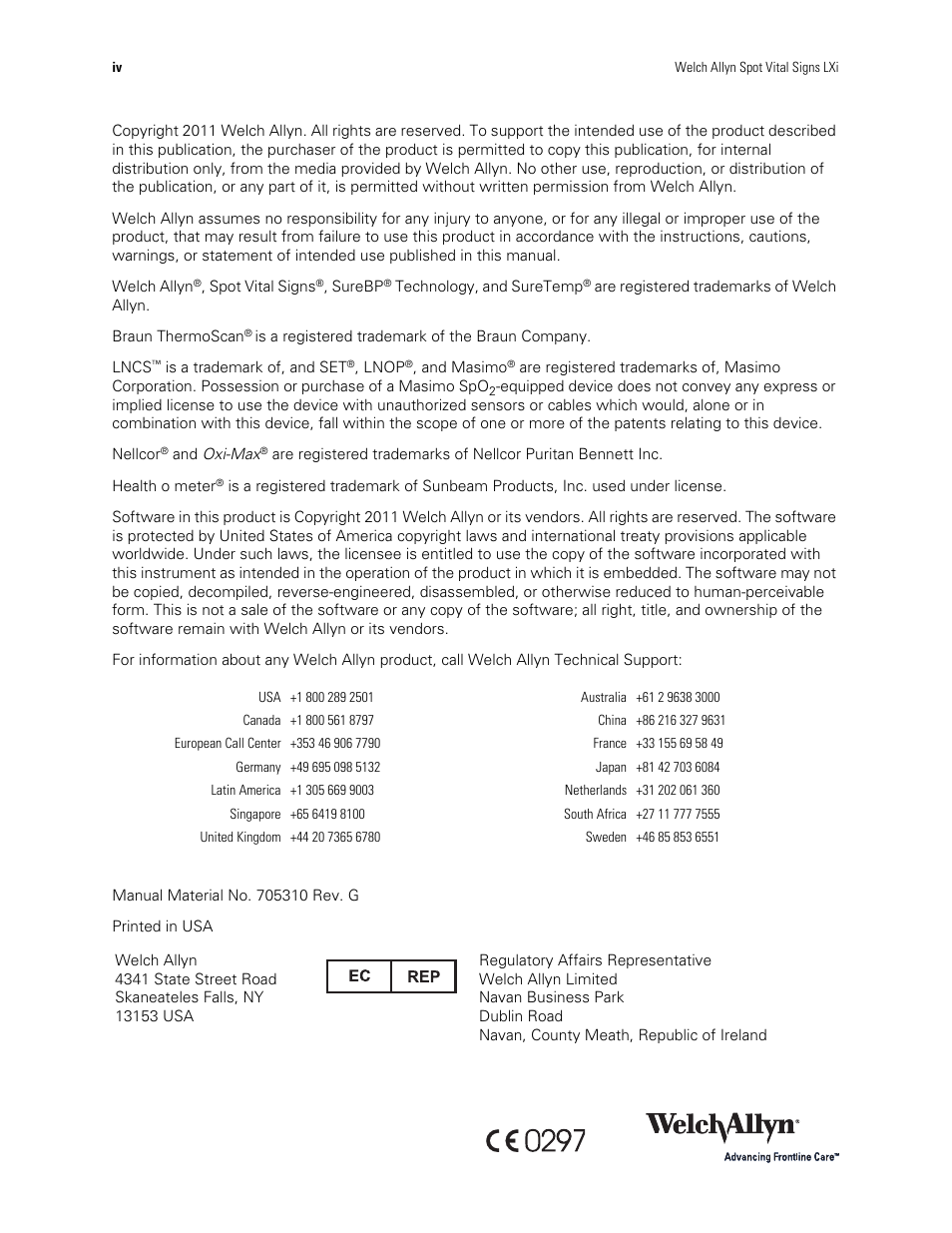 Welch Allyn Spot Vital Signs LXi - User Manual User Manual | Page 4 / 86