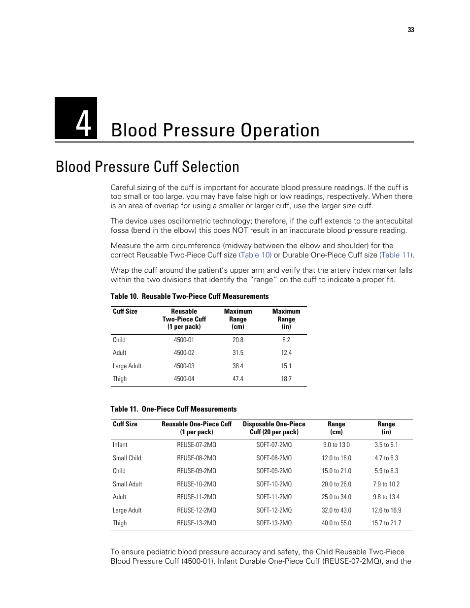 Blood pressure operation, Blood pressure cuff selection, 4 - blood pressure operation | Welch Allyn Spot Vital Signs LXi - User Manual User Manual | Page 43 / 86