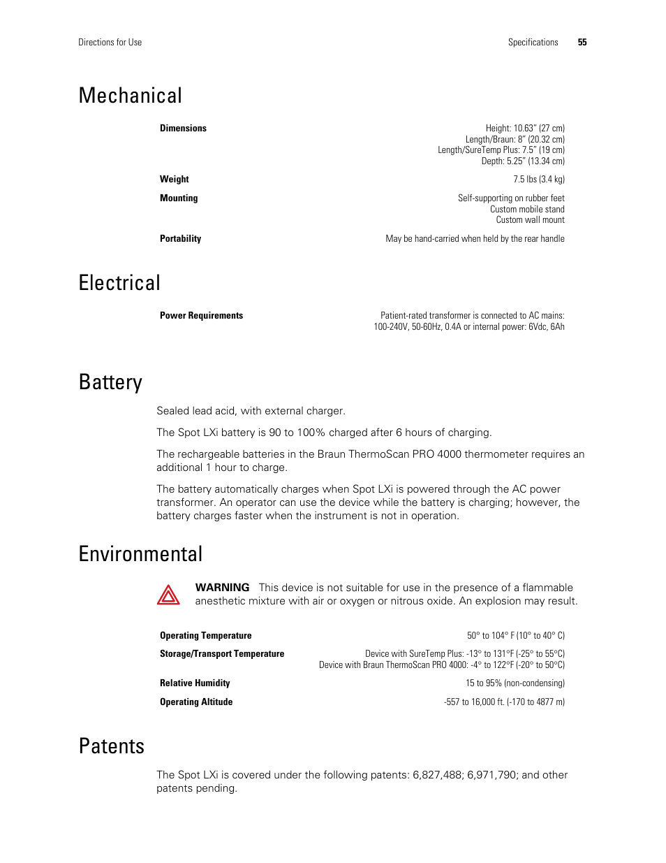 Mechanical, Electrical, Battery | Environmental, Patents, Mechanical electrical, Battery environmental patents, Mechanical electrical battery, Environmental patents | Welch Allyn Spot Vital Signs LXi - User Manual User Manual | Page 65 / 86