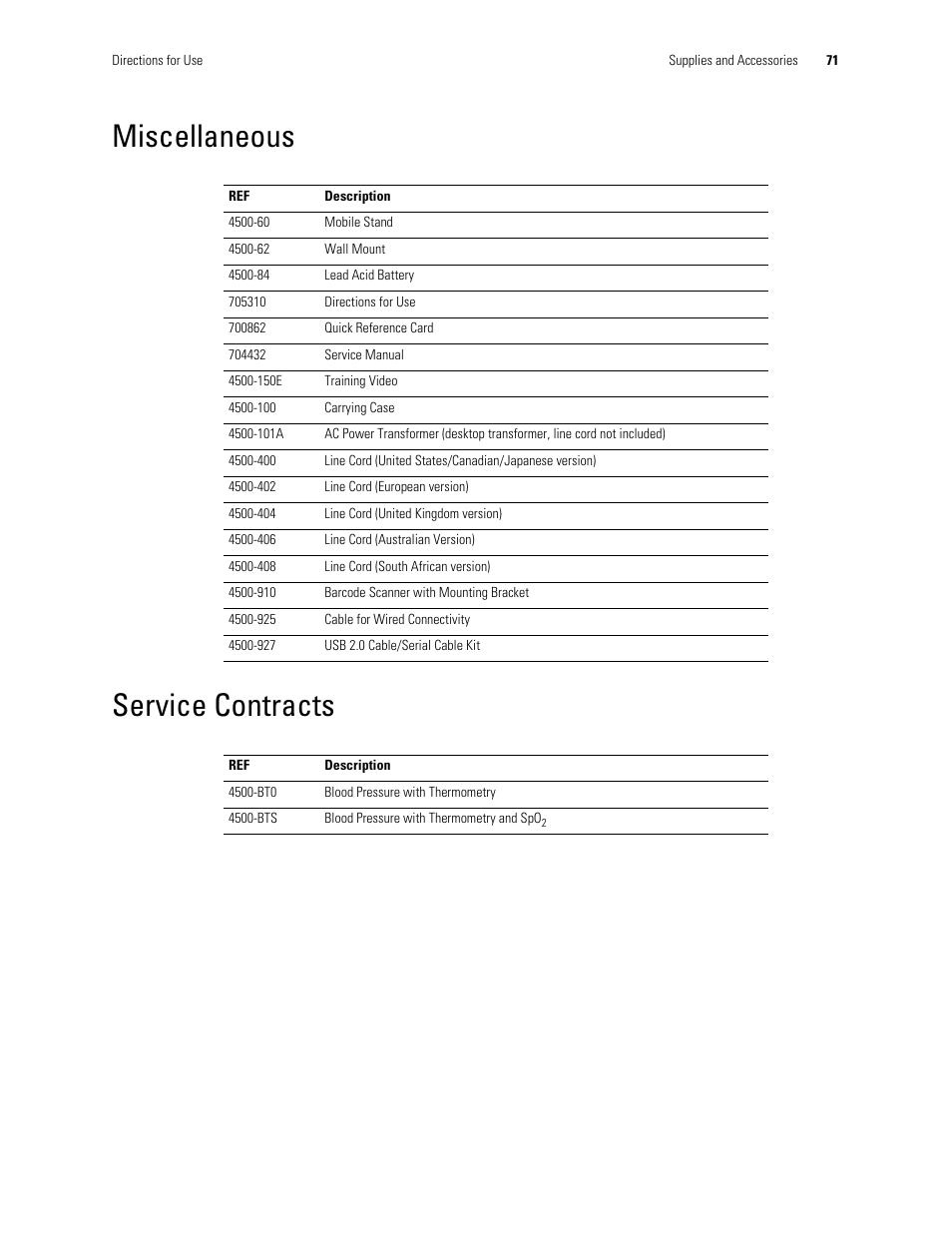 Miscellaneous, Service contracts, Miscellaneous service contracts | Welch Allyn Spot Vital Signs LXi - User Manual User Manual | Page 81 / 86