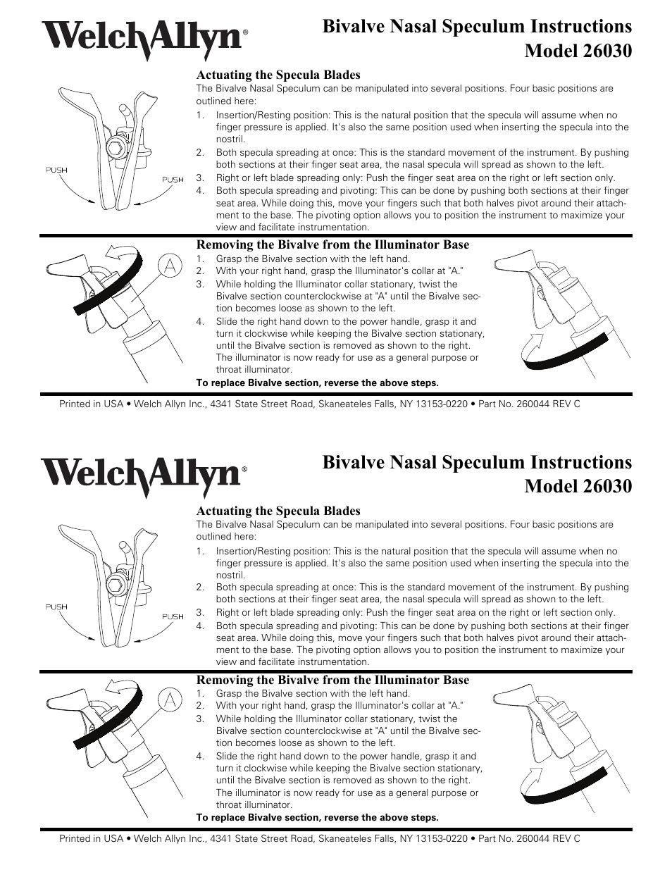Welch Allyn 26030 Bivalve Nasal Speculum - User Manual User Manual | 1 page