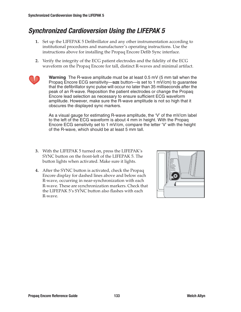 Synchronized cardioversion using the lifepak 5 | Welch Allyn 20хEL Propaq Encore Vital Signs Monitor - Reference Guide User Manual | Page 133 / 178