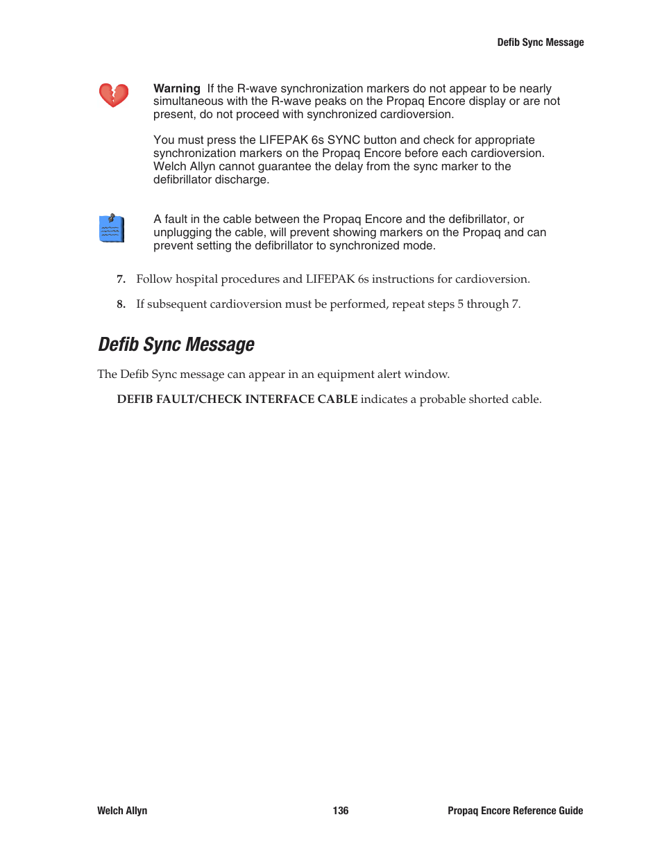 Defib sync message | Welch Allyn 20хEL Propaq Encore Vital Signs Monitor - Reference Guide User Manual | Page 136 / 178