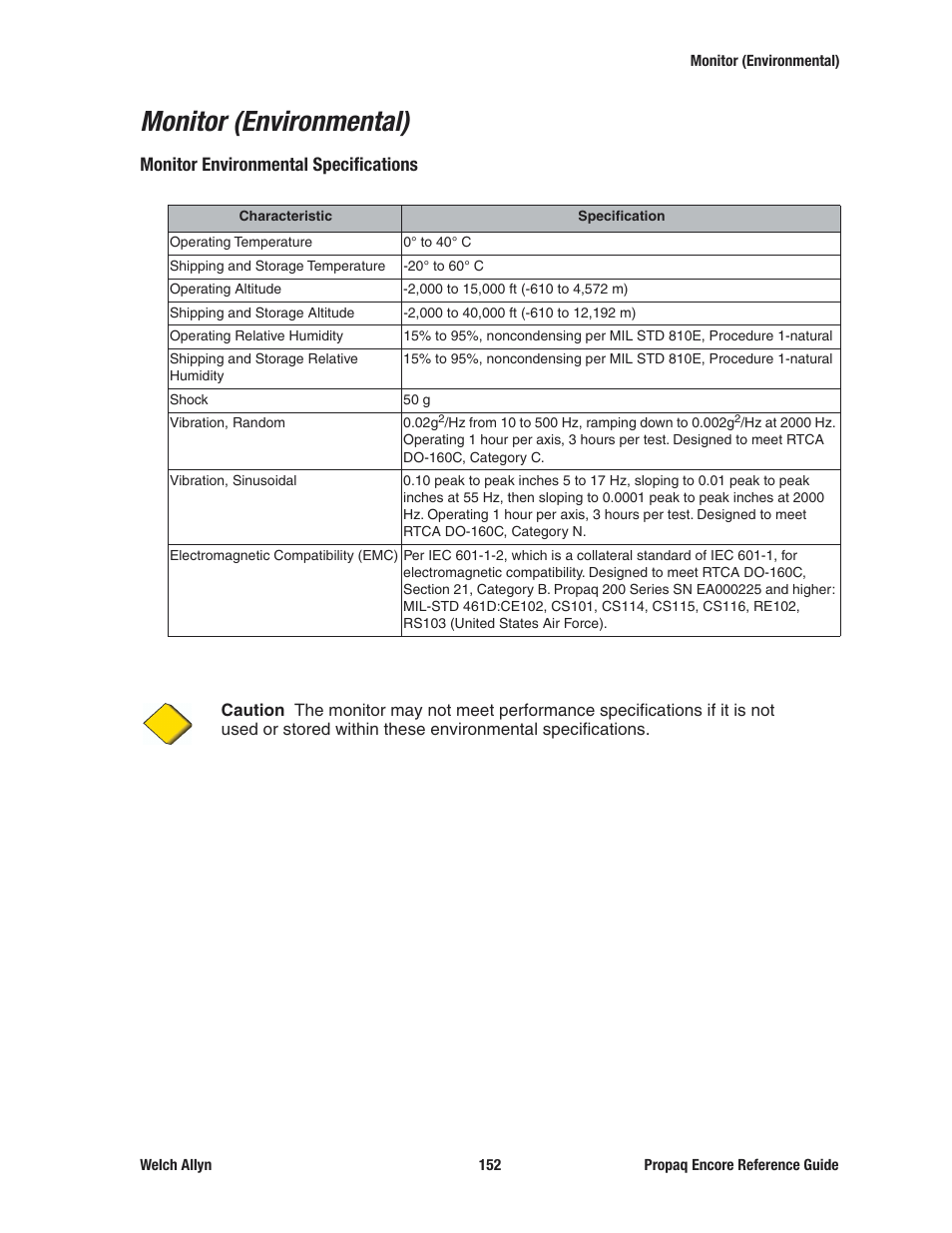 Monitor (environmental) | Welch Allyn 20хEL Propaq Encore Vital Signs Monitor - Reference Guide User Manual | Page 152 / 178