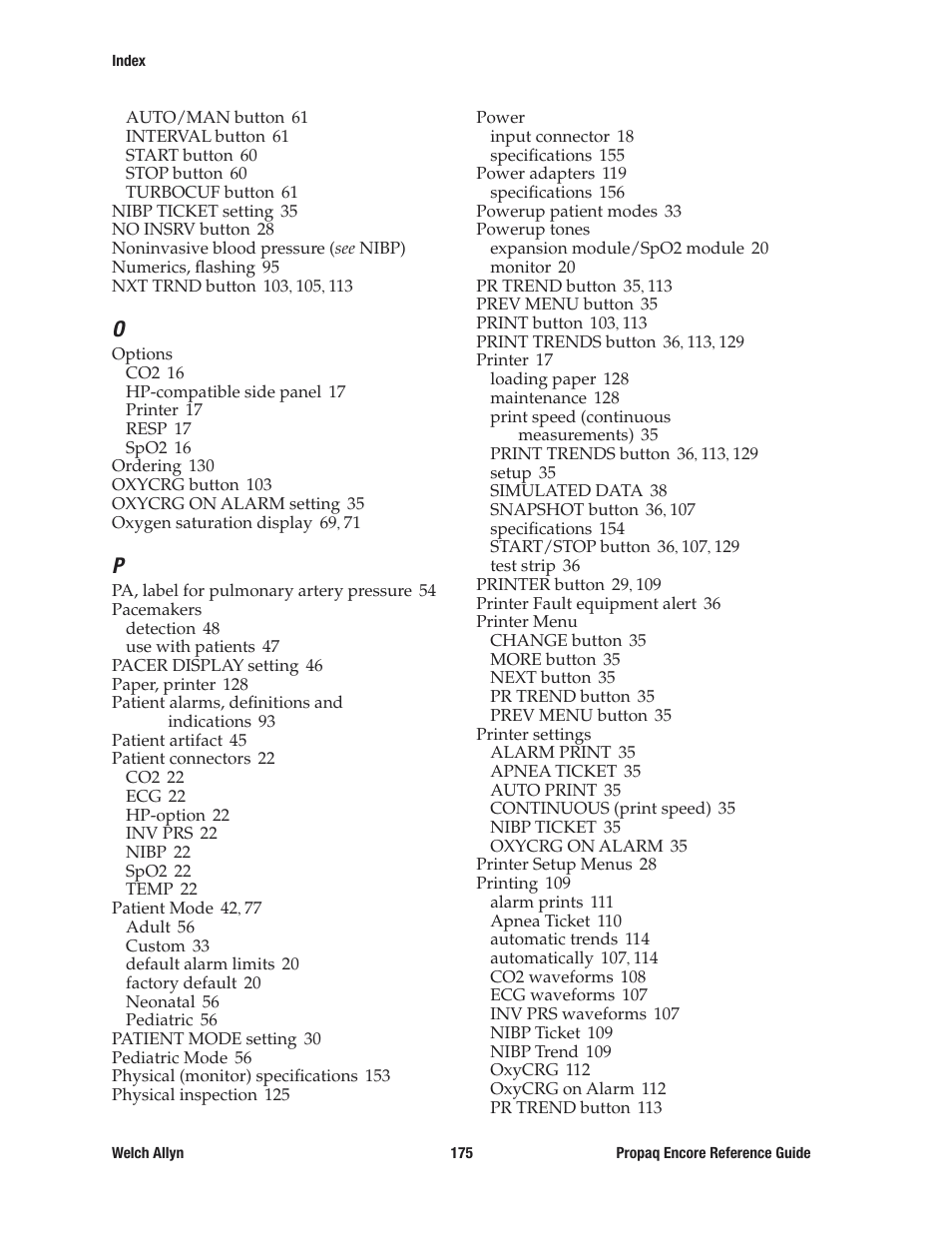 Welch Allyn 20хEL Propaq Encore Vital Signs Monitor - Reference Guide User Manual | Page 175 / 178