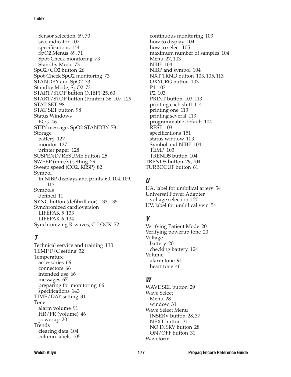Welch Allyn 20хEL Propaq Encore Vital Signs Monitor - Reference Guide User Manual | Page 177 / 178