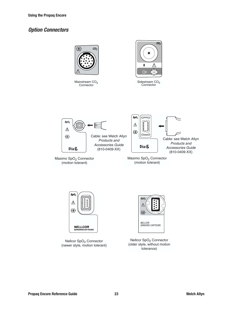 Option connectors | Welch Allyn 20хEL Propaq Encore Vital Signs Monitor - Reference Guide User Manual | Page 23 / 178