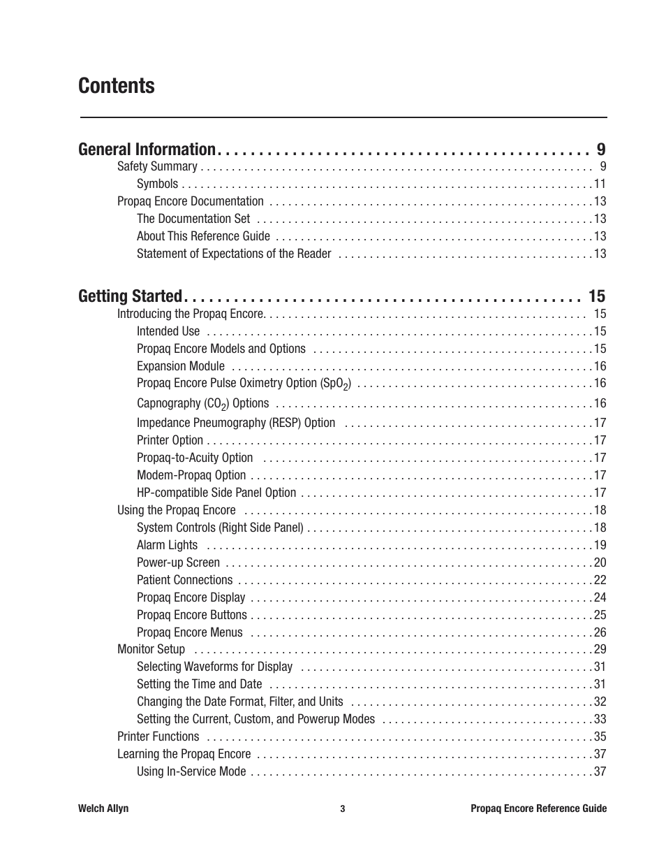 Welch Allyn 20хEL Propaq Encore Vital Signs Monitor - Reference Guide User Manual | Page 3 / 178