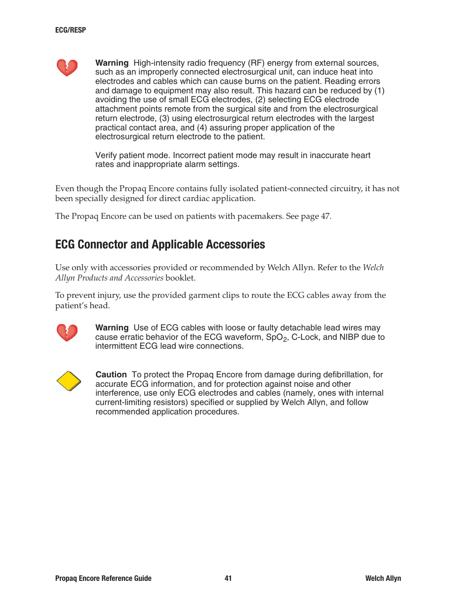 Ecg connector and applicable accessories | Welch Allyn 20хEL Propaq Encore Vital Signs Monitor - Reference Guide User Manual | Page 41 / 178