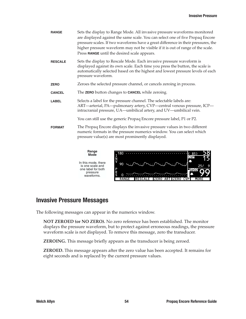 Invasive pressure messages | Welch Allyn 20хEL Propaq Encore Vital Signs Monitor - Reference Guide User Manual | Page 54 / 178