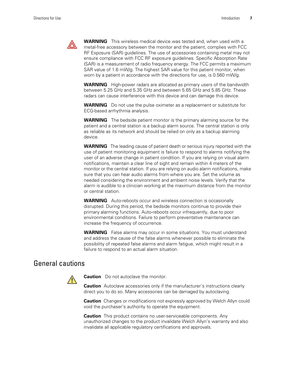 General cautions | Welch Allyn 901061 Propaq LT Vital Signs Monitor - User Manual User Manual | Page 11 / 196