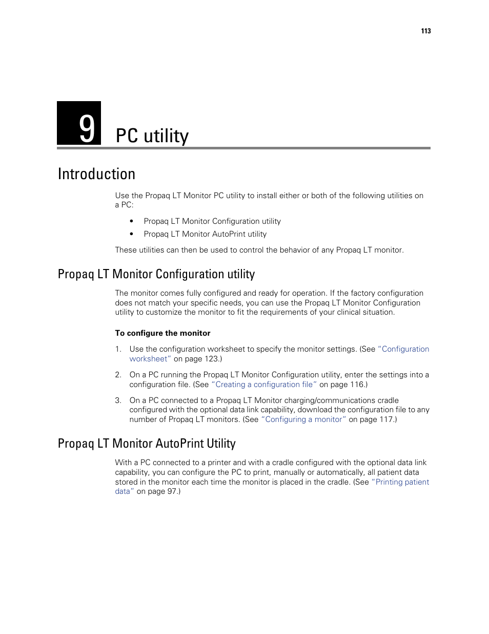 Pc utility, Introduction, 9 - pc utility | Propaq lt monitor configuration utility, Propaq lt monitor autoprint utility | Welch Allyn 901061 Propaq LT Vital Signs Monitor - User Manual User Manual | Page 117 / 196