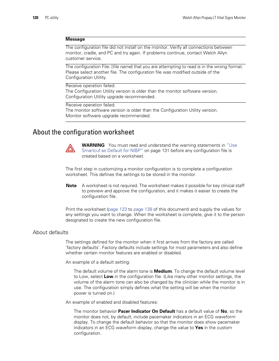 About the configuration worksheet | Welch Allyn 901061 Propaq LT Vital Signs Monitor - User Manual User Manual | Page 124 / 196