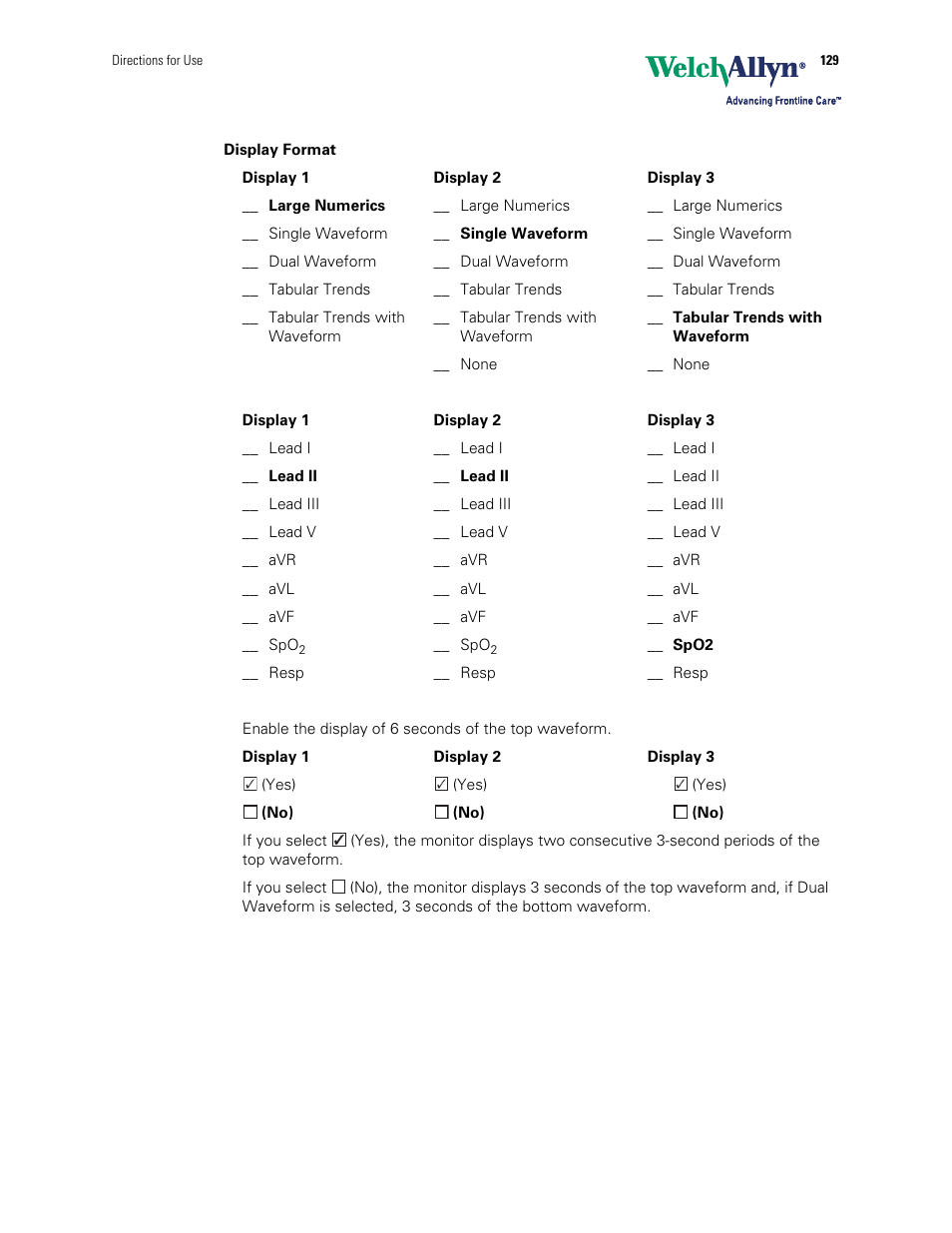 Display format | Welch Allyn 901061 Propaq LT Vital Signs Monitor - User Manual User Manual | Page 133 / 196