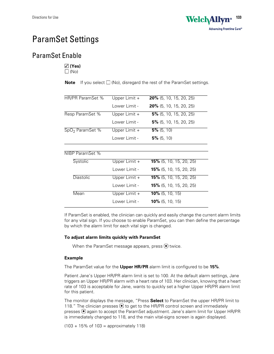 Paramset settings, Paramset enable | Welch Allyn 901061 Propaq LT Vital Signs Monitor - User Manual User Manual | Page 137 / 196