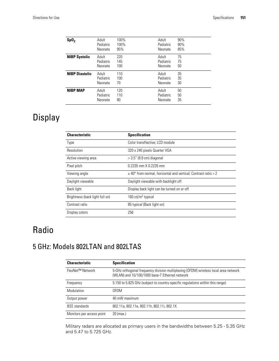 Radio, Display radio | Welch Allyn 901061 Propaq LT Vital Signs Monitor - User Manual User Manual | Page 155 / 196