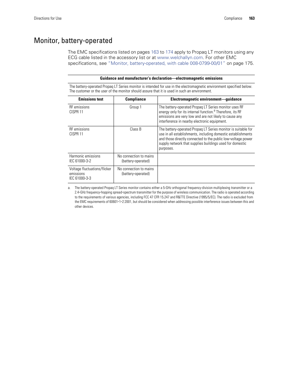 Monitor, battery-operated | Welch Allyn 901061 Propaq LT Vital Signs Monitor - User Manual User Manual | Page 167 / 196