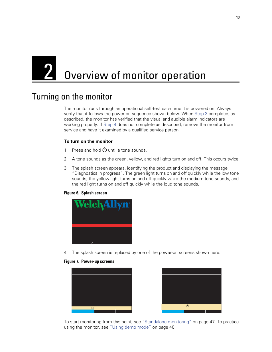 Overview of monitor operation, Turning on the monitor, 2 - overview of monitor operation | Welch Allyn 901061 Propaq LT Vital Signs Monitor - User Manual User Manual | Page 17 / 196