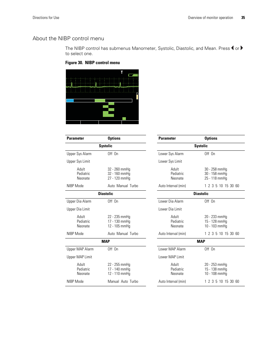 About the nibp control menu | Welch Allyn 901061 Propaq LT Vital Signs Monitor - User Manual User Manual | Page 39 / 196