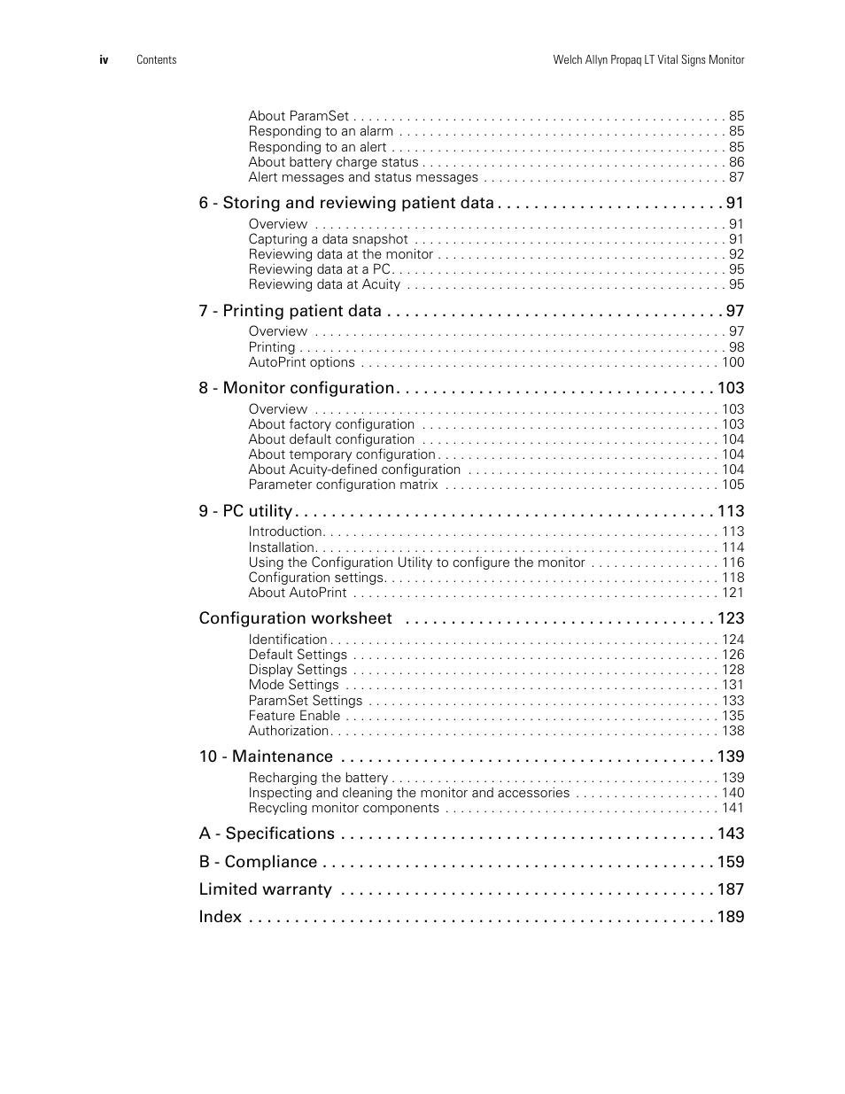 Welch Allyn 901061 Propaq LT Vital Signs Monitor - User Manual User Manual | Page 4 / 196