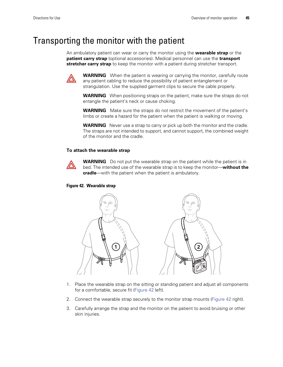 Transporting the monitor with the patient | Welch Allyn 901061 Propaq LT Vital Signs Monitor - User Manual User Manual | Page 49 / 196