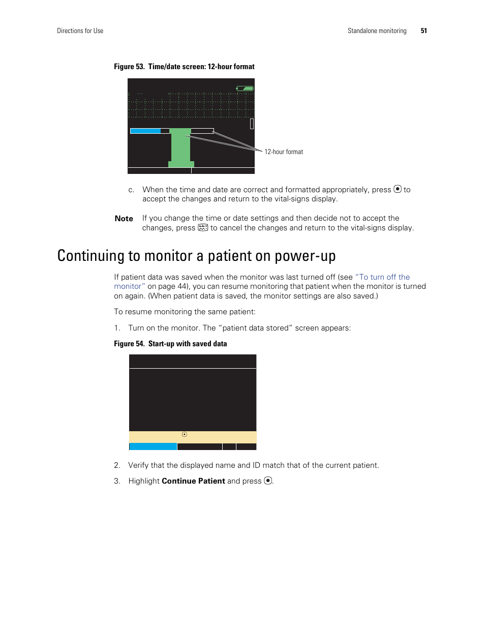 Continuing to monitor a patient on power-up | Welch Allyn 901061 Propaq LT Vital Signs Monitor - User Manual User Manual | Page 55 / 196