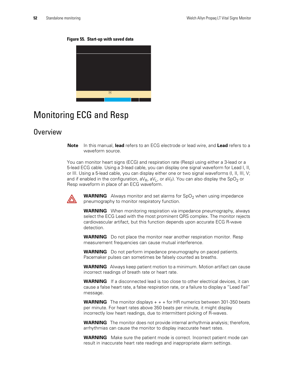 Monitoring ecg and resp, Overview | Welch Allyn 901061 Propaq LT Vital Signs Monitor - User Manual User Manual | Page 56 / 196