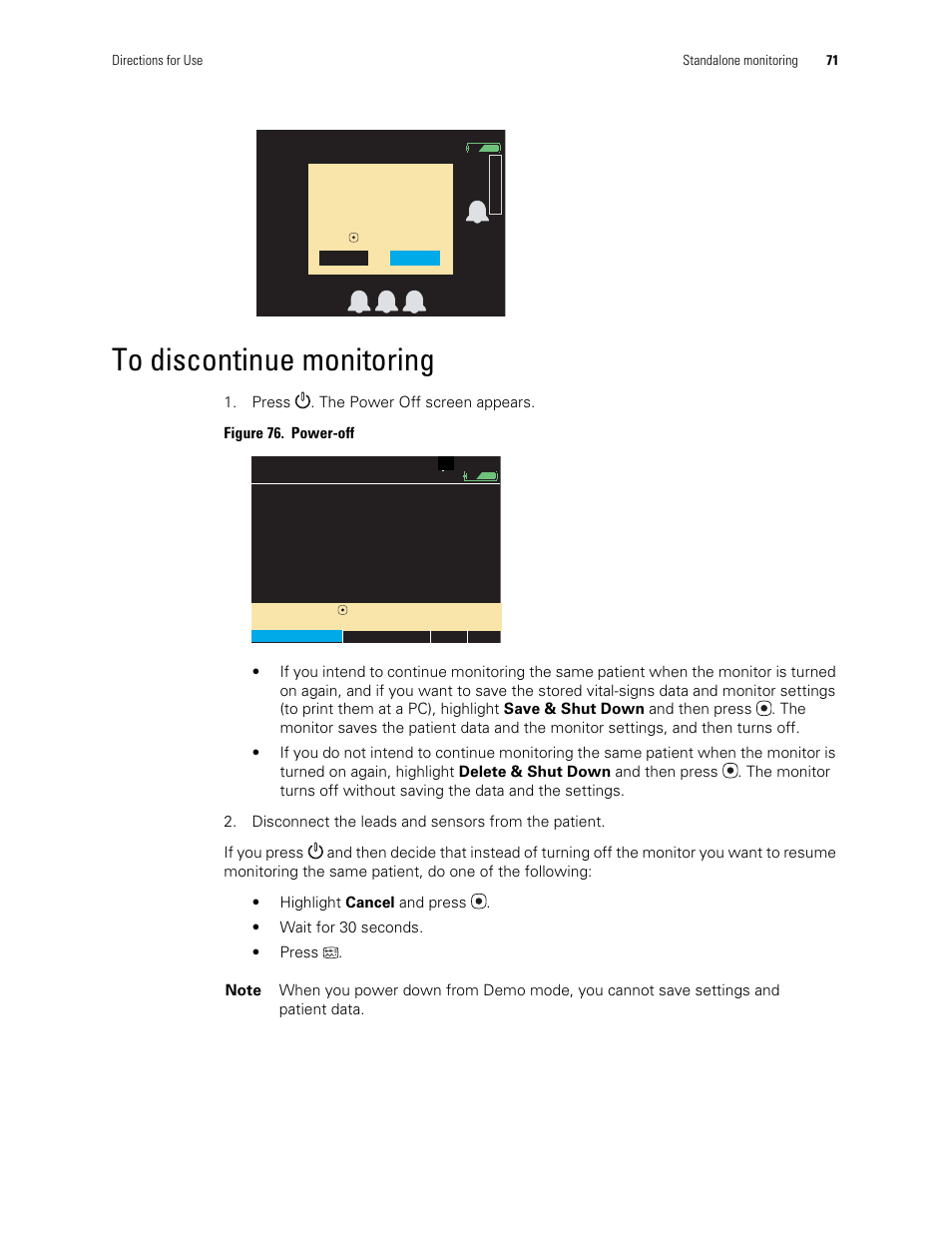 To discontinue monitoring | Welch Allyn 901061 Propaq LT Vital Signs Monitor - User Manual User Manual | Page 75 / 196