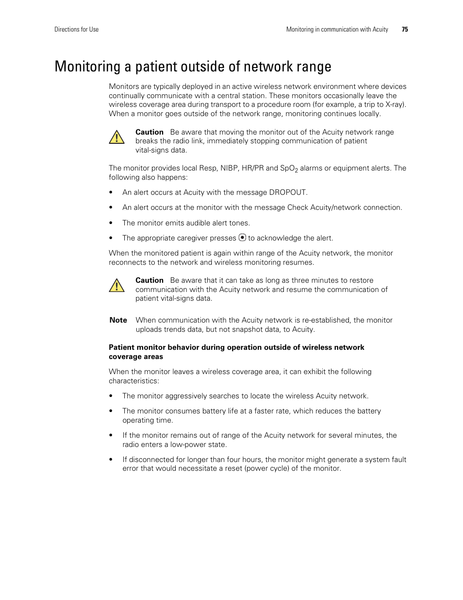 Monitoring a patient outside of network range | Welch Allyn 901061 Propaq LT Vital Signs Monitor - User Manual User Manual | Page 79 / 196