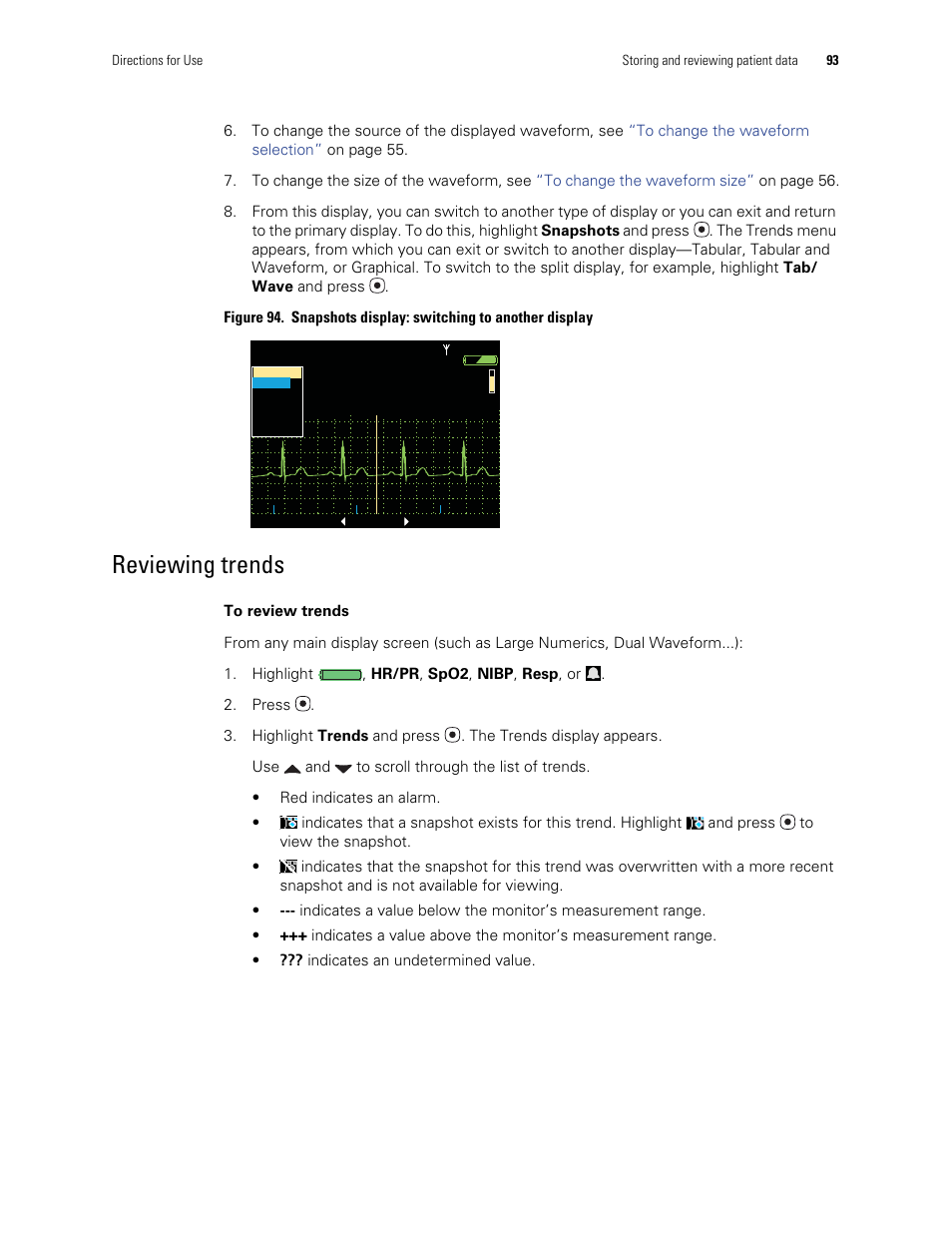 Reviewing trends | Welch Allyn 901061 Propaq LT Vital Signs Monitor - User Manual User Manual | Page 97 / 196