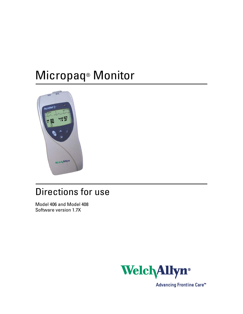 Welch Allyn 408 Micropaq Monitor - User Manual User Manual | 82 pages