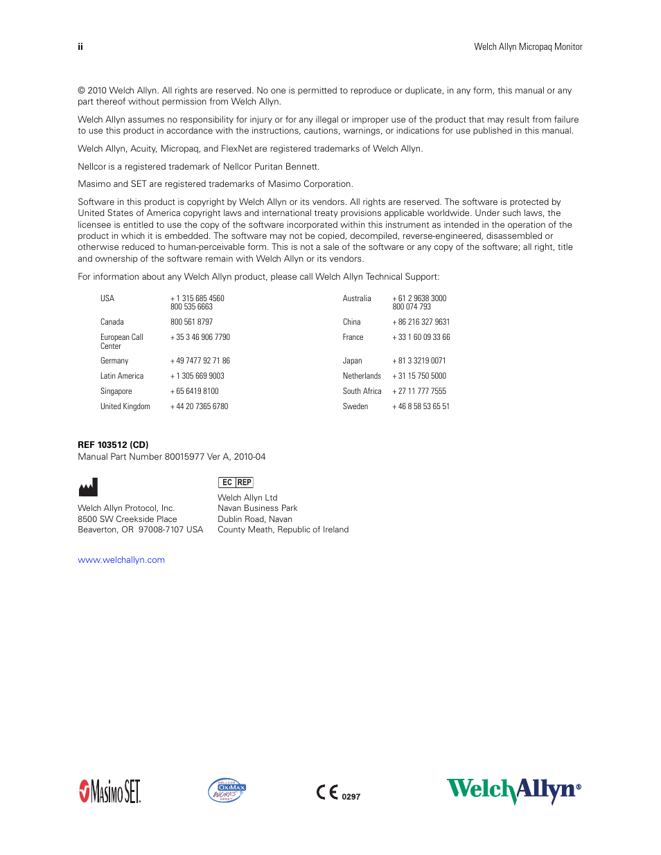Welch Allyn 408 Micropaq Monitor - User Manual User Manual | Page 2 / 82