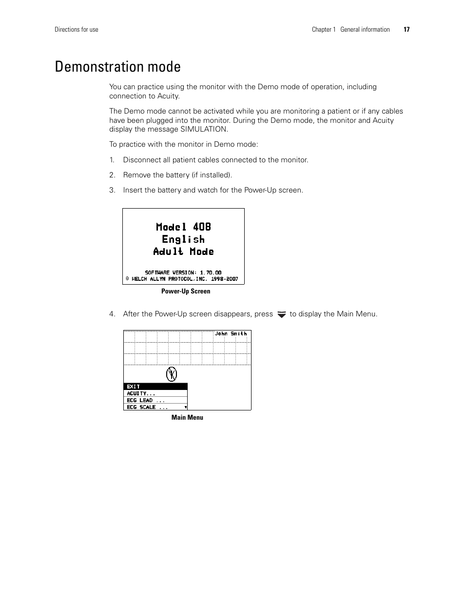 Demonstration mode | Welch Allyn 408 Micropaq Monitor - User Manual User Manual | Page 21 / 82