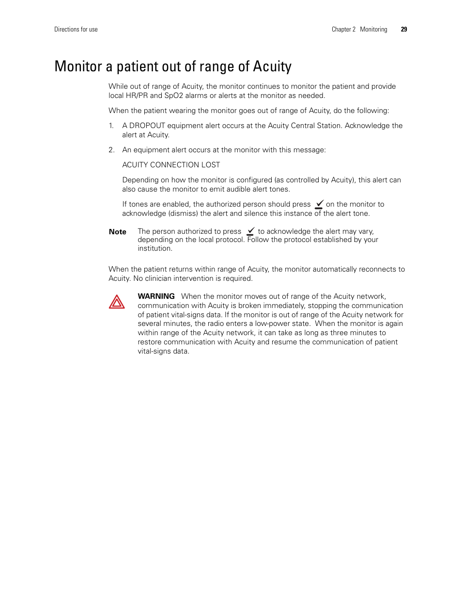 Monitor a patient out of range of acuity | Welch Allyn 408 Micropaq Monitor - User Manual User Manual | Page 33 / 82