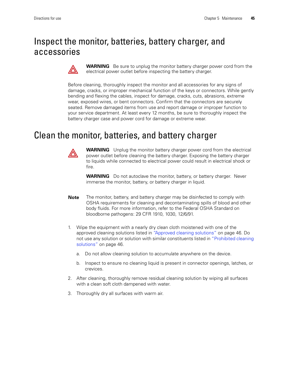 Clean the monitor, batteries, and battery charger | Welch Allyn 408 Micropaq Monitor - User Manual User Manual | Page 49 / 82