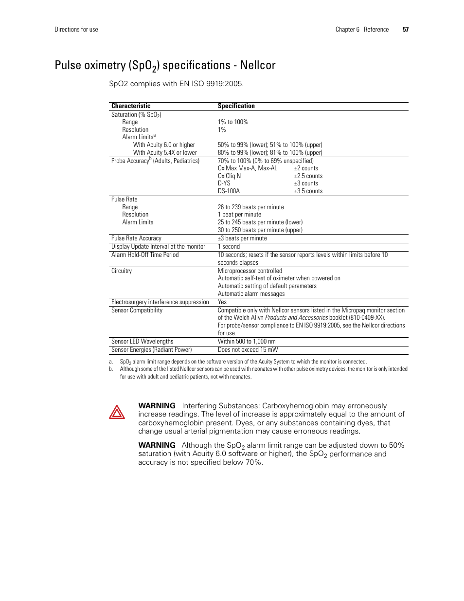 Pulse oximetry (spo, Specifications - nellcor | Welch Allyn 408 Micropaq Monitor - User Manual User Manual | Page 61 / 82