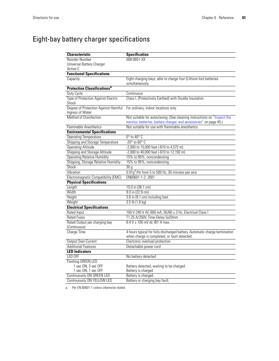 Eight-bay battery charger specifications | Welch Allyn 408 Micropaq Monitor - User Manual User Manual | Page 65 / 82