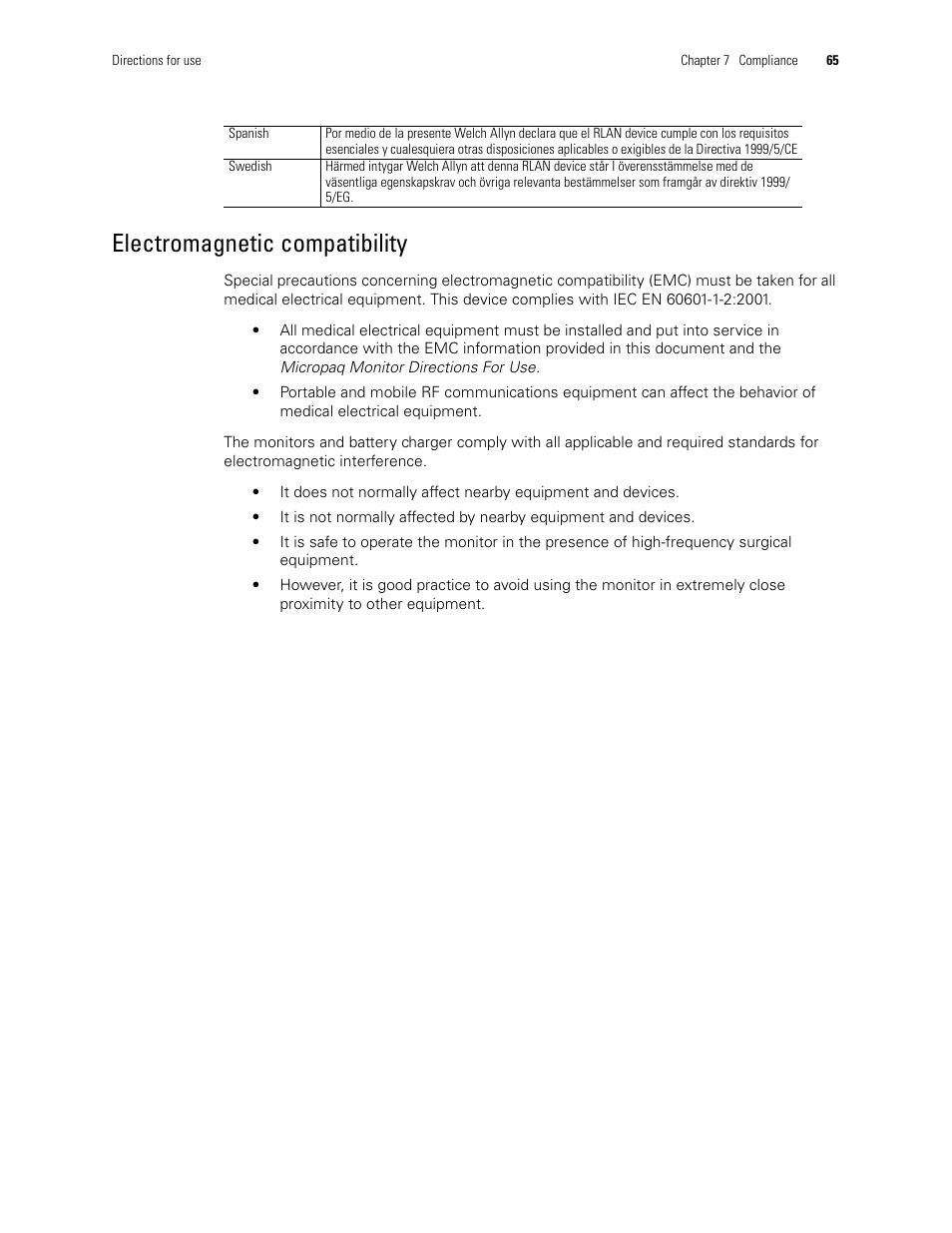 Electromagnetic compatibility | Welch Allyn 408 Micropaq Monitor - User Manual User Manual | Page 69 / 82